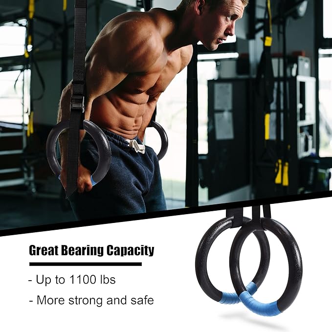 PACEARTH Gymnastic Rings 1100lbs Capacity with 14.76ft Adjustable