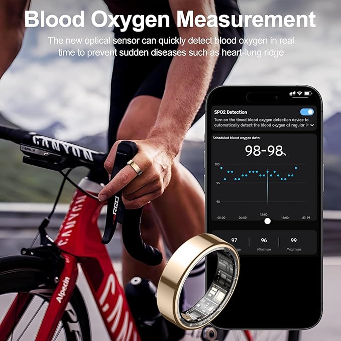Temdan Smart Ring (Upgraded), Wearable Fitness Smart Ring Health Tracker, Sleep Quality & Heart Rate & Blood Oxygen Monitoring, IP68 Waterproof, No Subscription Fees, Smart Ring, Black, Size 8