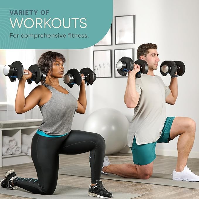Lifepro Adjustable Dumbbells Set - 5in1-15lb 25lb 43lb weights Set & Single with Rack - Quick Adjust, Secure Grip - Compact Hand Weights for Men Women Home Gym