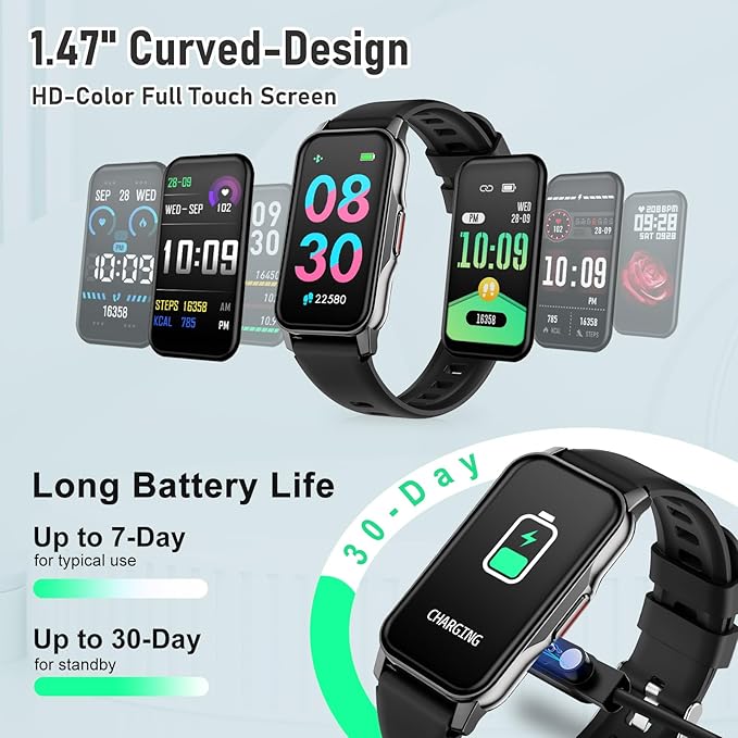 Health Fitness Tracker, Smart Watch with 24/7 Heart Rate Blood Pressure Sleep Monitor,126 Sports Modes,IP68 Waterproof Step Calorie Counter Pedometer Activity Trackers for Android&iPhone Women Bla