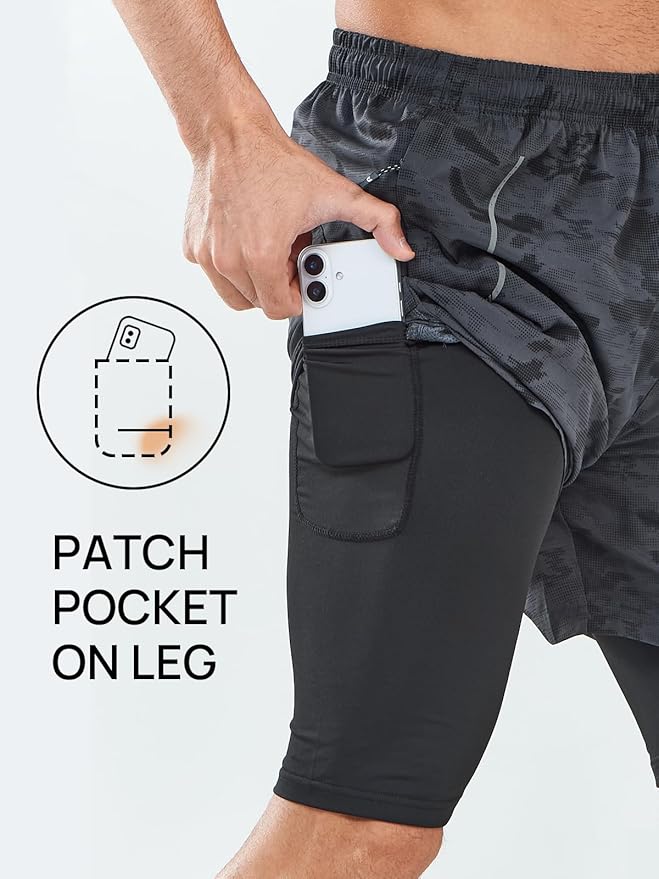 NORTHYARD Men's 2 in 1 Workout Shorts 5" Running Athletic Quick Dry Shorts Gym Sports Basketball Tennis with Phone Pockets