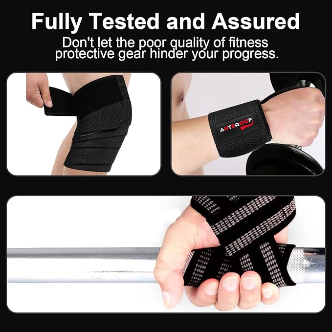 Strength Training Kit: Knee Wraps, Wrist Wraps, and Lifting Straps Set (3 Pairs) - Ultimate Protection for Weightlifting, Bodybuilding, and Fitness Workouts