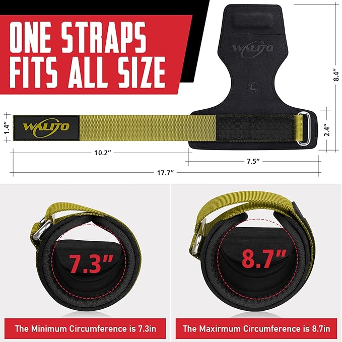 WALITO Weight Lifting Wrist Straps (Pair),Double Layer Leather Grips for Deadlift,Powerlifting and Gym Workouts, Adjustable Neoprene Padded Wrist Wraps - Men/Women, Heavy Duty Support