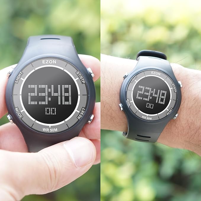 EZON Digital Watch 5ATM Waterproof Stopwatch with Countdown Timer/Chronograph/Lap Timing/EL Backlight/Alarm,Non Bluetooth,Digital Sports Watch for Men & Women