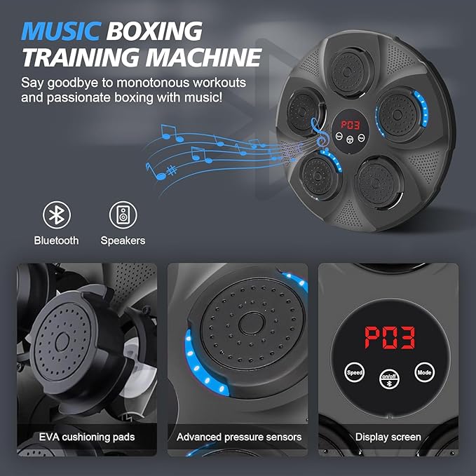 Music Boxing Machine with Boxing Gloves, Smart Bluetooth Boxing Equipment, Wall Mounted Target Training Punching Boxing Machine for Adults