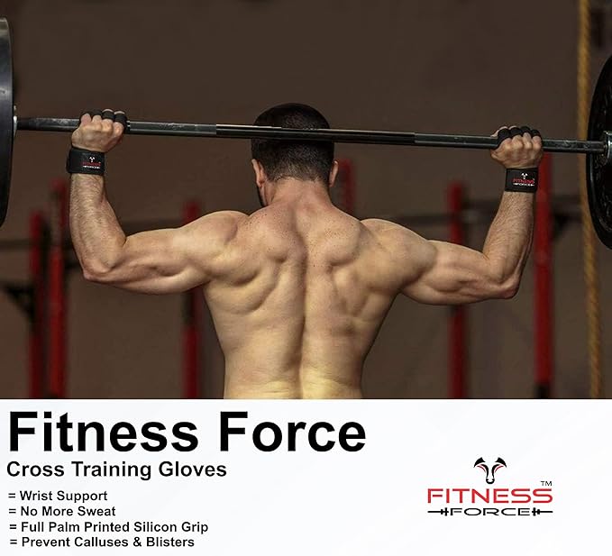 FITNESS FORCE Ventilated Gym Gloves for Men with Built-in Wrist Support for Workouts Weightlifting Gloves Workout Gloves for Women Exercise Fitness Gloves Perfect for Powerlifting, Cross Training
