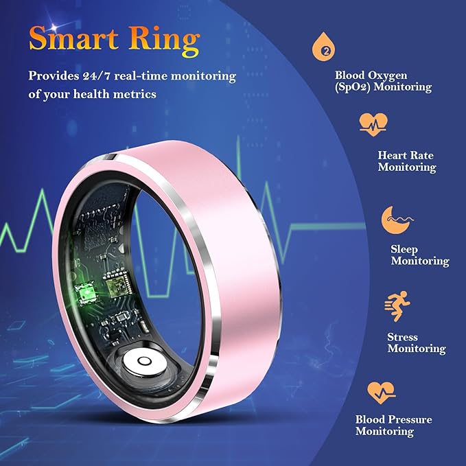 Smart Ring for Women Men-Wearable Fitness Tracker with Sleep Tracking Heart Rate Blood Oxygen Healthy Monitor Ring Activity Monitoring Steps Calories
