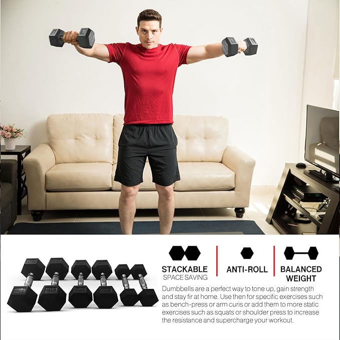 HolaHatha Hexagonal Dumbbell Free Hand Weight Set w/Rack