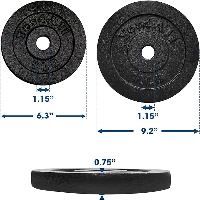 Yes4All 1.15 Inch Cast Iron Weight Plate -