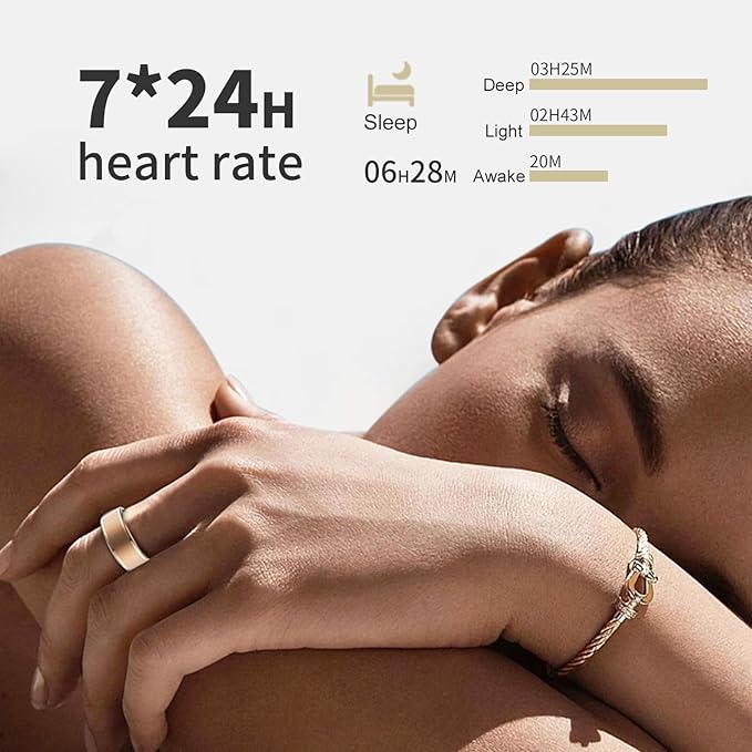 Smart Ring Health Tracker, Men's Smart Ring, Women's Fitness Ring, Heart Rate, Blood Oxygen, Sleep Monitor, Pedometer with APP, 5ATM Waterproof, Compatible with iso and Android (Rose Gold, 12#)