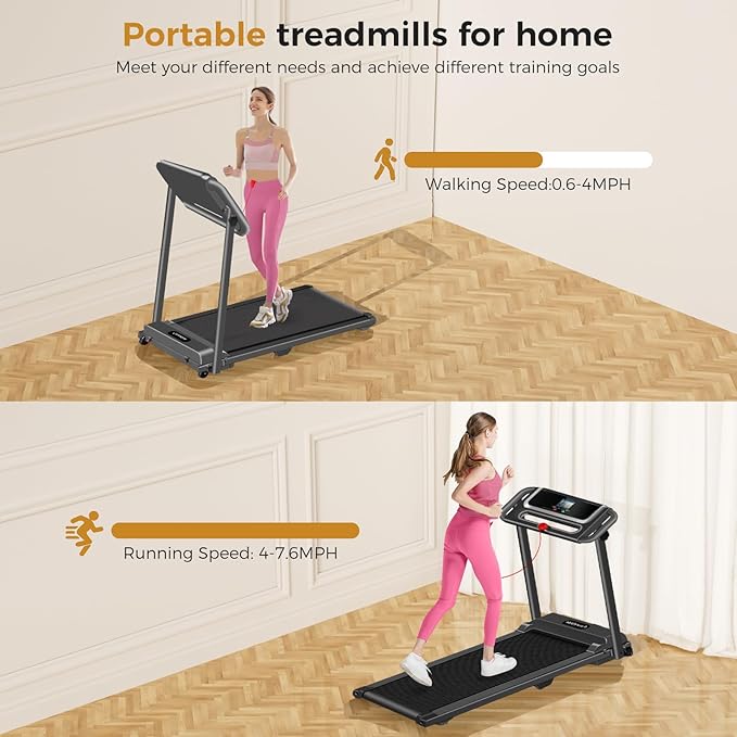 Portable Treadmill with Handle, 3.0HP Walking Pad Treadmill, Electric Compact Treadmills,Treadmills for Home Small Space with 12 Preset Programs, Walking Pad with Handle,300 LBS Capacity