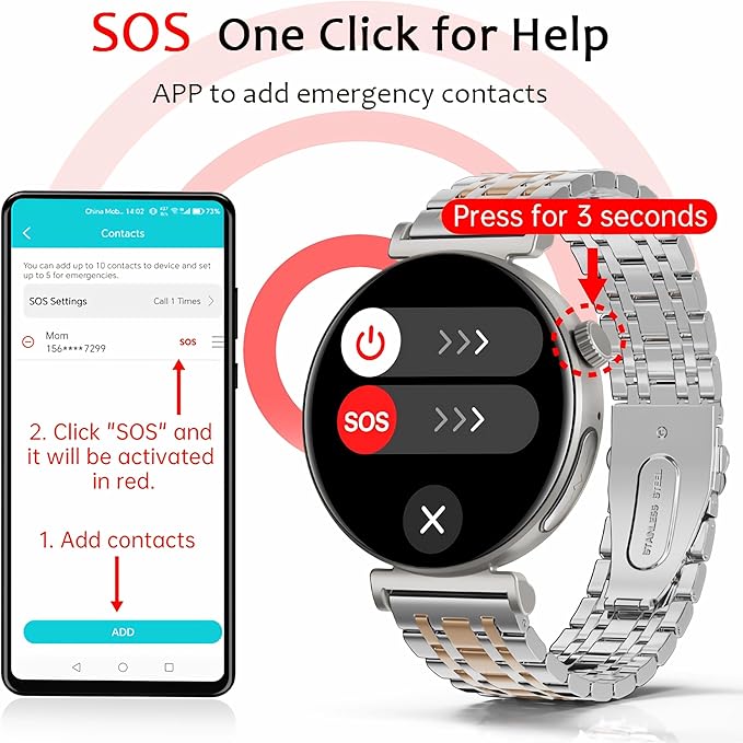 Pard Stylish Business Smart Watch with 24/7 Heart Rate, Call, Message Notification, AI Voice, GPS, Pressure/Sleep Monitor, Health Tools and More, Sliver