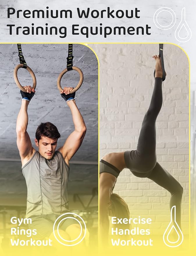 GHB Gymnastic Rings Wooden Gym Rings 1.25'' Training