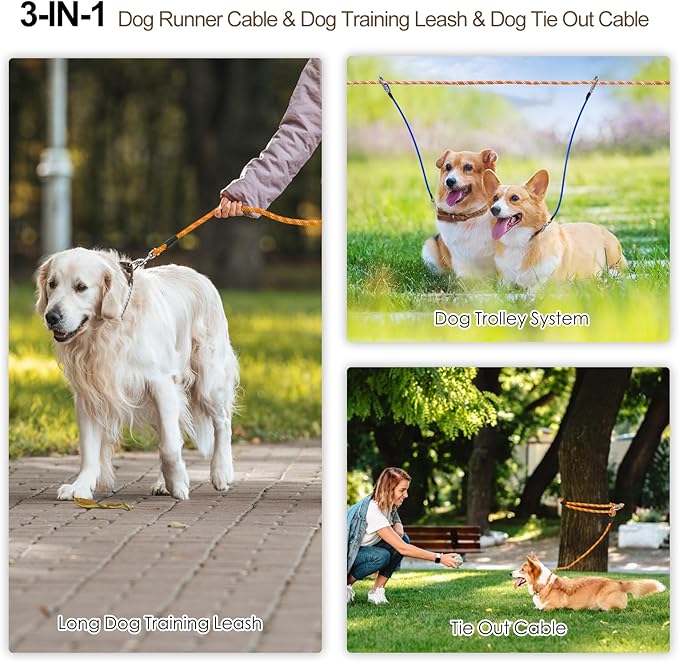 Snagle Paw Dog Runner for Yard 3 in 1 100FT Dog 2 Dog)