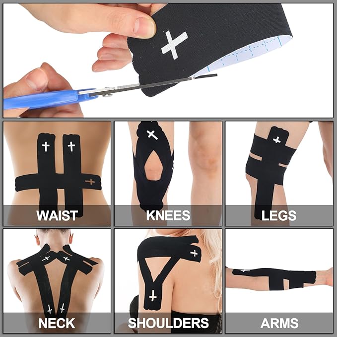 Geiserailie 4 Roll Christian Cross Kinesiology Tape, Each 20 Precut Strips 10" Per Strip Waterproof Religious Athletic Sports Tape Cotton Elastic Wraps for Fitness Running Tennis Swimming Football