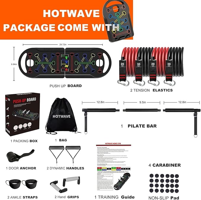 HOTWAVE Portable Exercise Equipment with 16 Gym Accessories.20 1 Push