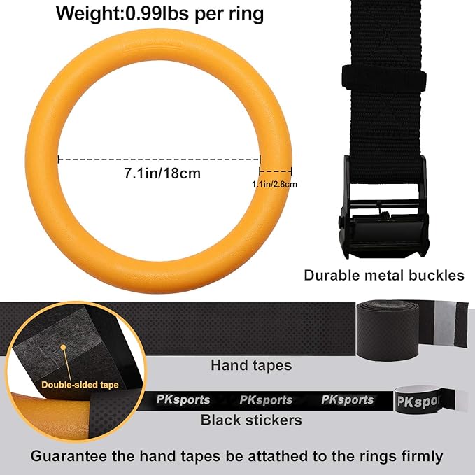 PACEARTH Gymnastic Rings 1100lbs Capacity with 14.76ft Adjustable