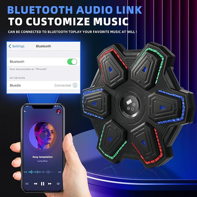 Music Boxing Machine with Boxing Gloves, Wall Mounted Intelligent Bluetooth Music Boxing Trainer, Home, Office and Gym Indoor Electronic Boxing Target Training Punching Equipment with Glove