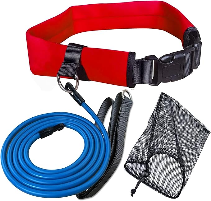 UCEDER Swim Tether Stationary Trainer, Resistance Belt with Bungee Cord, Pool Swim Training Harness for Exercise