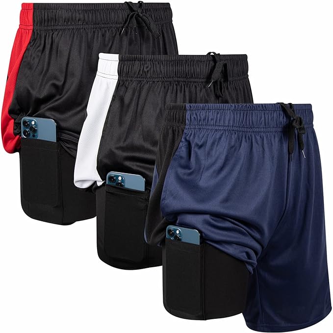 Ultra Performance 3 Pack Mens 2 in 1 Athletic Running Shorts 7 inch Inseam Workout Gym Compression Shorts for Men