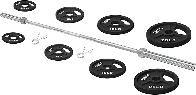Signature Fitness Cast Iron Olympic 2-Inch Weight Plates Including 7FT Olympic Barbell, 130-Pound, 300-Pound or 325-Pound Set, Multiple Packages