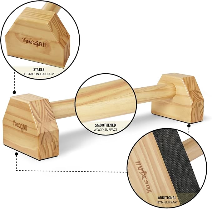 Yes4All Steel/Solid Wood Push Up Stand Parallel Bars