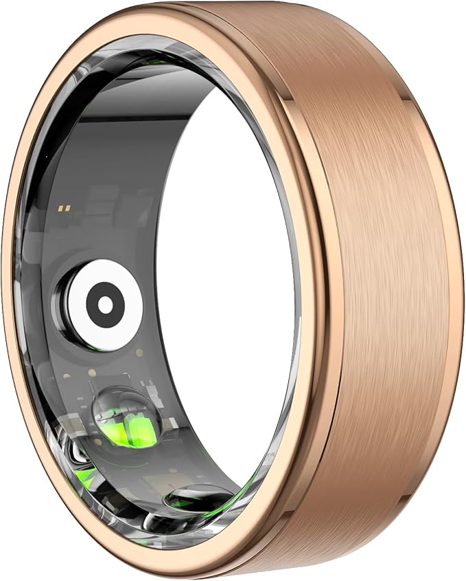 Smart Ring Health Tracker, Men's Smart Ring, Women's Fitness Ring, Heart Rate, Blood Oxygen, Sleep Monitor, Pedometer with APP, 5ATM Waterproof, Compatible with iso and Android (Rose Gold, 12#)
