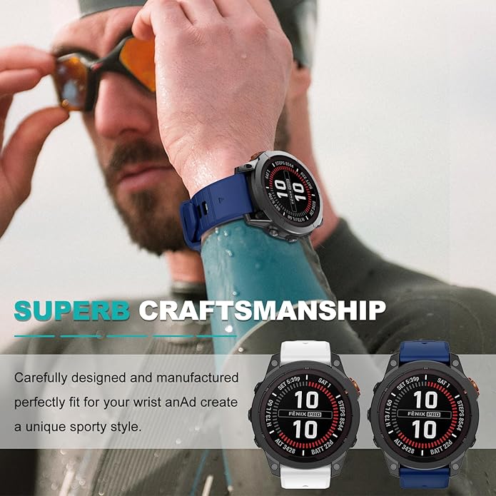 OVERSTEP Compatible with Fenix 7X Bands, 26mm Width Soft Silicone Replacement Strap for Fenix 7X Pro/Fenix 6X/ Fenix 5X/ Fenix 3 Smartwatch