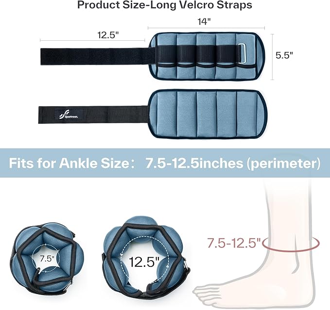 Sportneer Adjustable Ankle Weights 1 Pair 2 4 6 8 8 10 10 Lbs Jogging,1-5 lbs 1 Pair 2-10 lbs