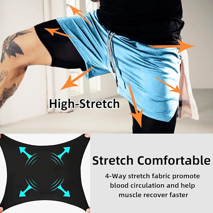 OEBLD Mens Athletic Shorts 2-in-1 Gym Workout Running 7'' Shorts with Towel Loop