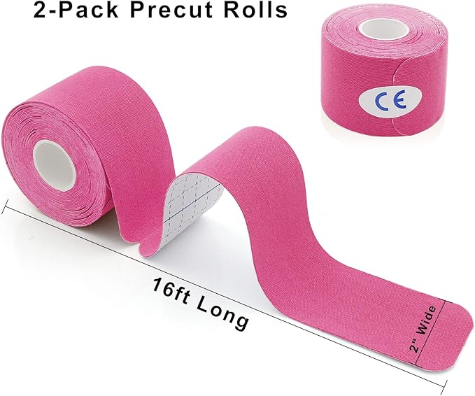 MUEUSS Pregnancy Belly Tape Support,Kinesiology Tape Elastic Cotton Athletic Tape Precut Strips,Waterproof Tape for Muscles,Knees,Shoulders Plantar Fasciitis Pain Relief (2rolls Pink&Purple)