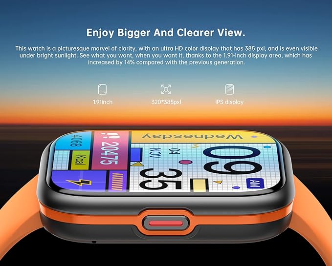 UWATCH 1.90" Smart Watch – Heart Rate & Sleep Monitor, IP68 Waterproof Fitness Tracker – Silicone Strap Smart Watches – Ideal for Health, Fitness & Daily Wear – Compatible with iOS & Android (Black)
