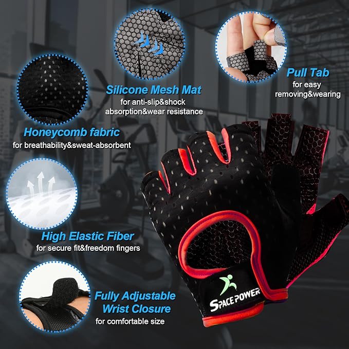 spacepower Workout Gloves - Lightweight Breathable Gym Gloves for Women & Men's Exercise