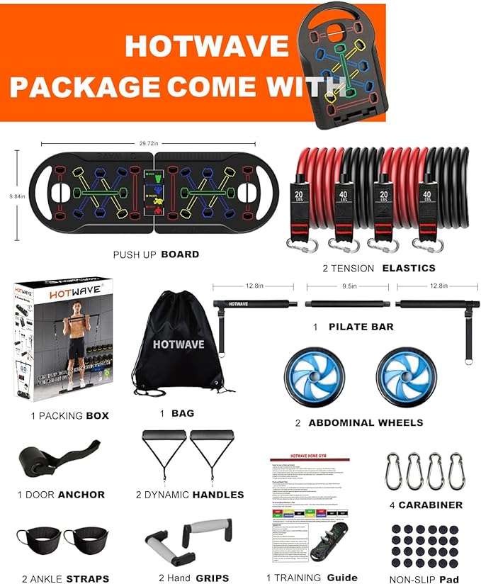 HOTWAVE Portable Exercise Equipment with 16 Gym Accessories.20 1 Push
