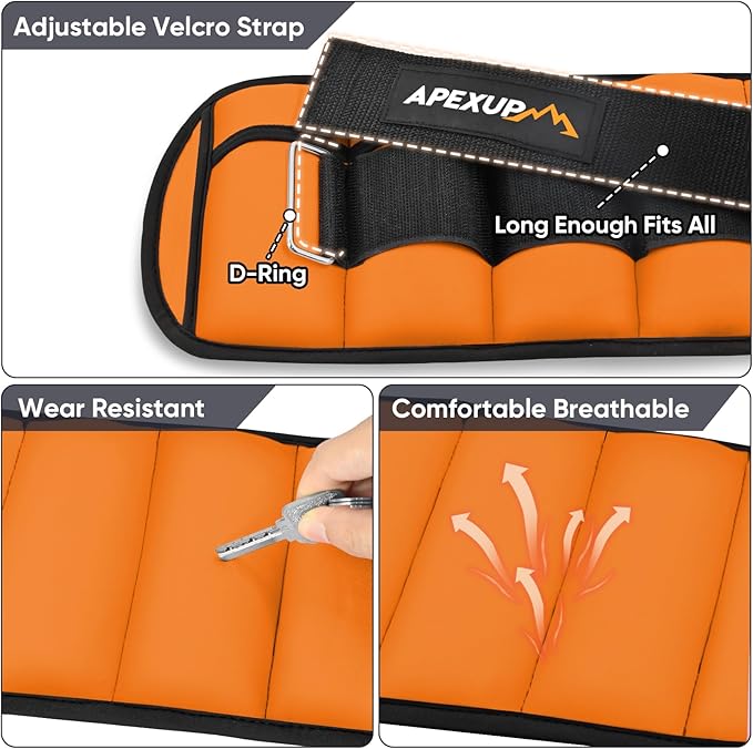 APEXUP 10lbs/Pair Adjustable Ankle Weights for Women and Men