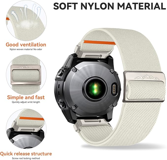 26mm Nylon Stretchy Band for Garmin Fenix 6x/5x/7x Band, Soft Adjustable Smartwatch Bands for Garmin Fenix 5X Plus, Fenix 6X Pro,Fenix 3,Fenix 3 HR, Descent MK1/Mk2/ Mk2S,Enduro/Enduro 2