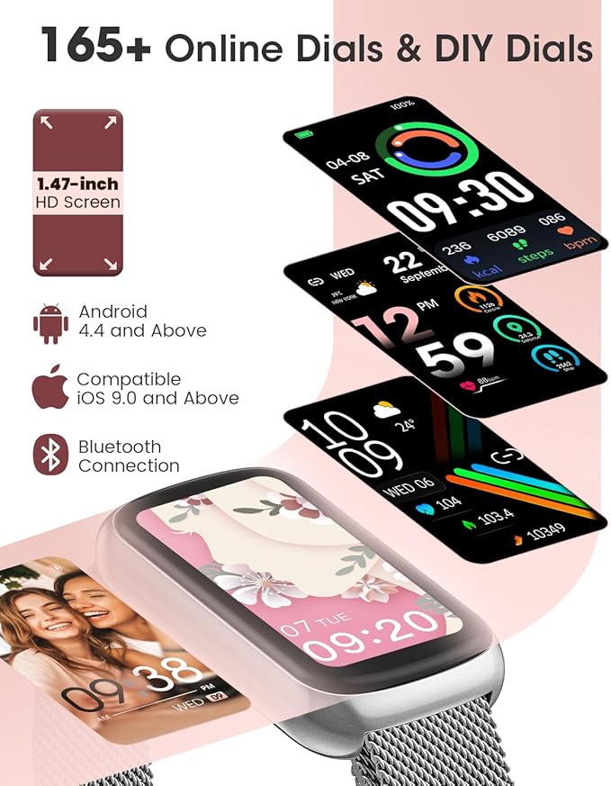Fitness Tracker, 24/7 Heart Rate, Blood Oxygen Monitor Smart Watches for Women, Sleep and Step Tracker Smart Watch for Android Phones/iPhones, IP68 Activity Tracker with 20+ Sport Modes