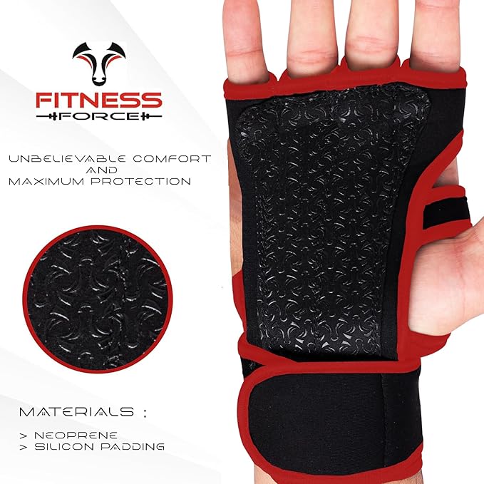 FITNESS FORCE Ventilated Gym Gloves for Men with Built-in Wrist Support for Workouts Weightlifting Gloves Workout Gloves for Women Exercise Fitness Gloves Perfect for Powerlifting, Cross Training