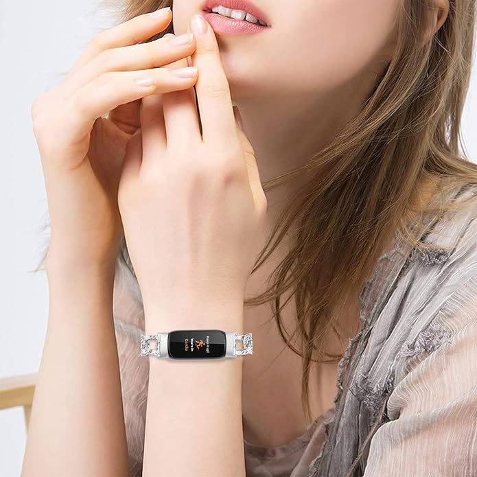 Metal Band Compatible with Fitbit Luxe Bands for Women Shiny Rhinestone Bracelet Strap Adjustable Replacement Bands for Fitbit Luxe Tracker