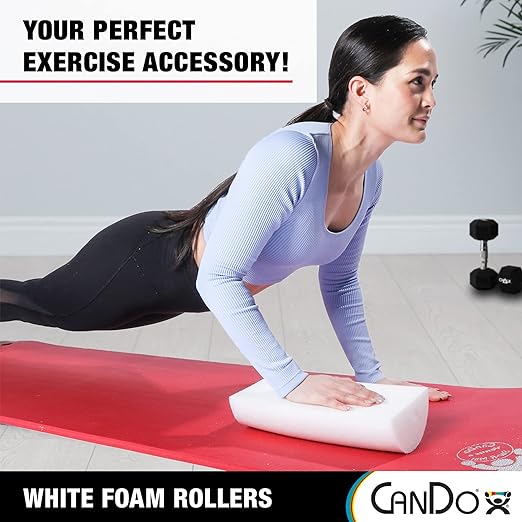 CanDo White PE Foam Rollers for Exercise 6" x 36" Half-Round