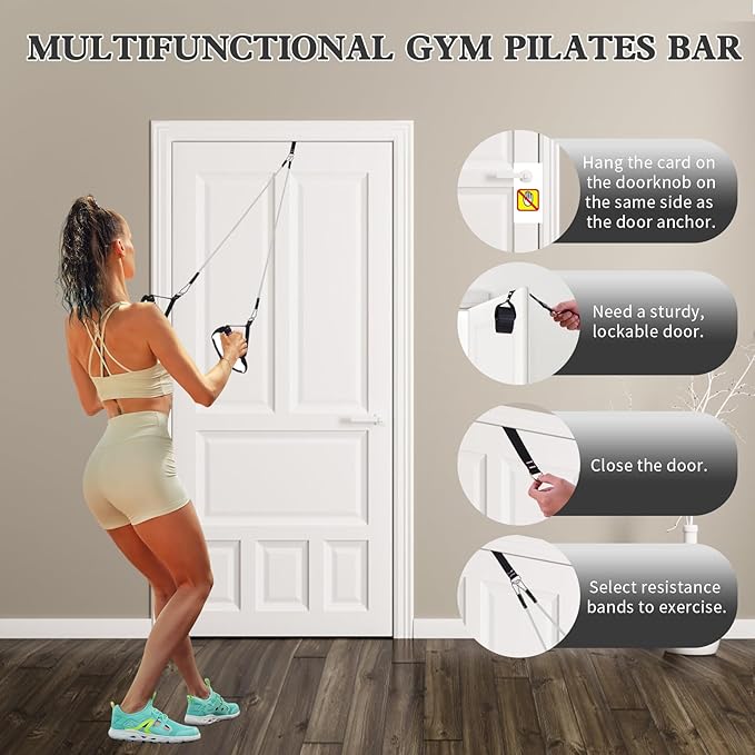 Pilates Bar Kit with Resistance Bands,Pilates Bar with Stackable Bands Workout Equipment for Legs,Hip,Waist and Arm,Exercise Fitness Equipment for Women & Men Home Gym Yoga Pilates
