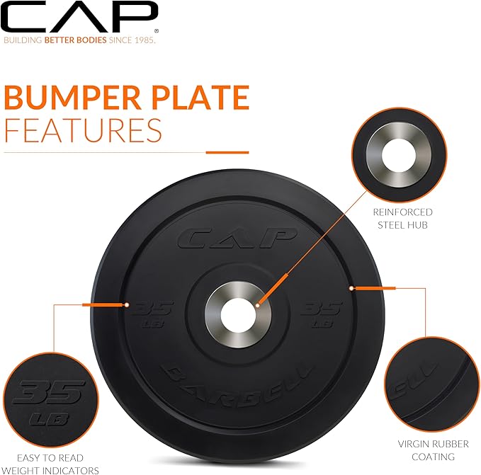 CAP Barbell 2-Inch Olympic Bumper Plate Weight Set 100-370 lbs