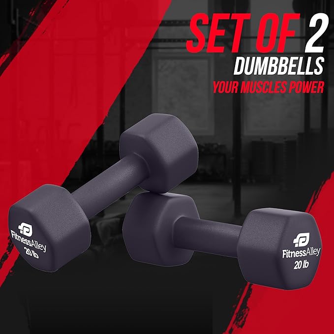 Neoprene Coated Workout Dumbbells set of 2 – Anti Roll, Non Slip with Smooth Grip Fitness & Exercise Dumbbells – Hexagon Shaped Hand Weights for Women & Men – Best Choice for Gyms & home use