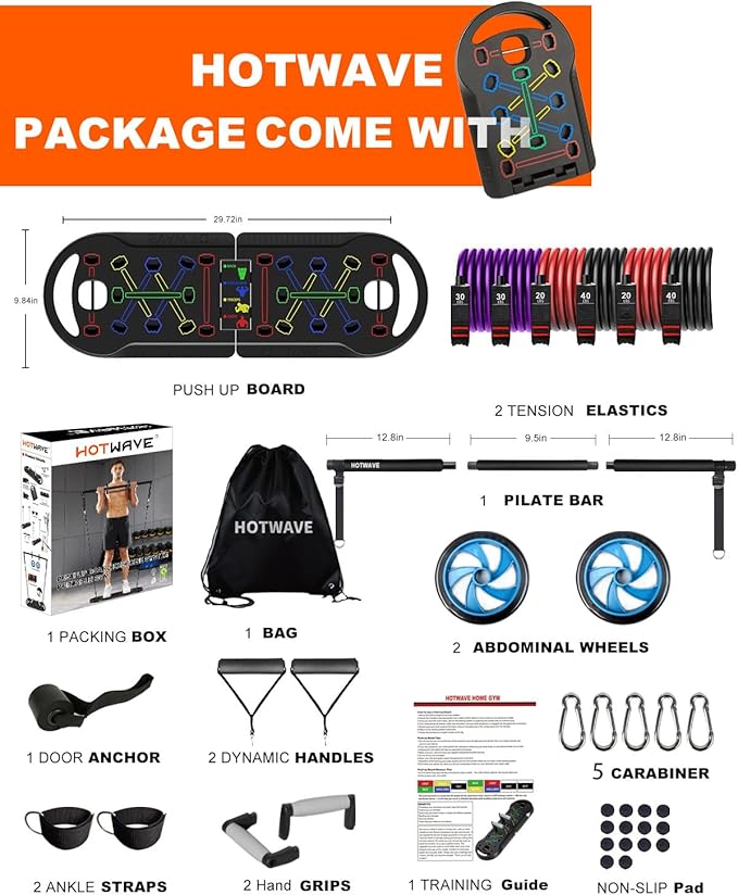 HOTWAVE Portable Exercise Equipment with 16 Gym Accessories.20 1 Push