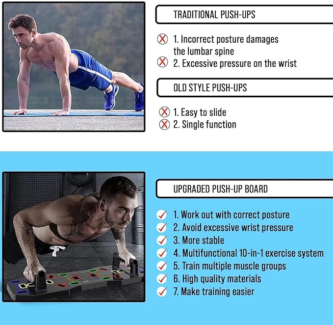 AERLANG Push Up Board, Foldable 10 in 1 Push Up Bar with Resistance Bands,Portable Multi-Function Push up Handles for Floor,Professional Push Up Strength Training Equipment