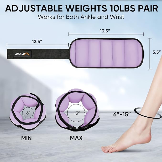APEXUP 10lbs/Pair Adjustable Ankle Weights for Women and Men