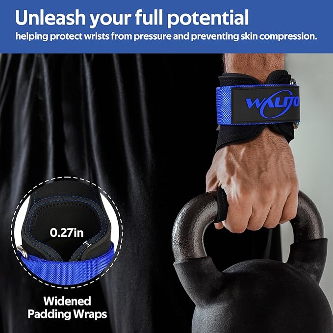 WALITO Weight Lifting Wrist Straps (Pair),Double Layer Leather Grips for Deadlift,Powerlifting and Gym Workouts, Adjustable Neoprene Padded Wrist Wraps - Men/Women, Heavy Duty Support