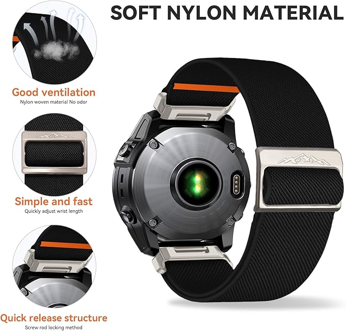 22mm Nylon Stretchy Band for Garmin Fenix 6 Pro/6/7/7 Pro/5/5 Plus Band, Soft Smartwatch Band for Forerunner 935/945/955,for Instinct/2/Approach S60/S70-47mm, Descent G1/Epix 2/Epix Pro 47mm