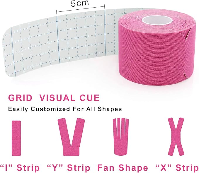 MUEUSS Pregnancy Belly Tape Support,Kinesiology Tape Elastic Cotton Athletic Tape Precut Strips,Waterproof Tape for Muscles,Knees,Shoulders Plantar Fasciitis Pain Relief (2rolls Pink&Purple)