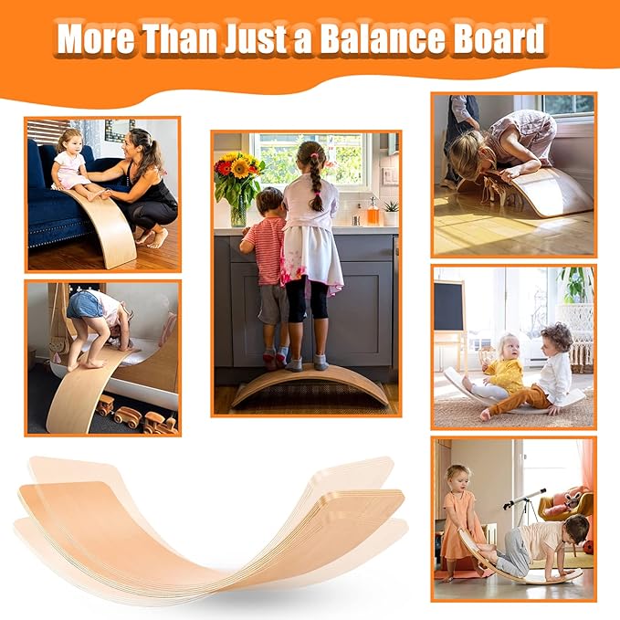 Wobble Balance Board for kids Toddler Open Ended Learning, 35 Inch Natural Wood Rocker Board for Children's Room Yoga Classroom